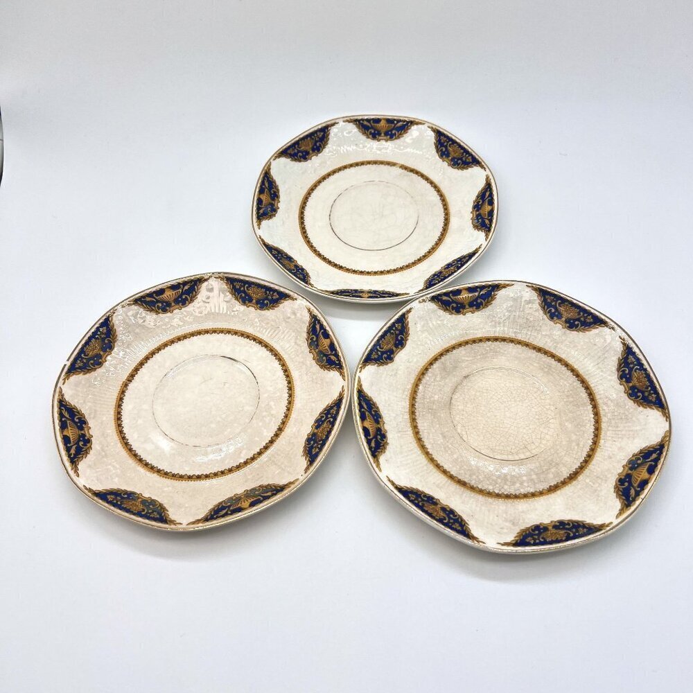 Vintage J&G Meakin England Blue & Gold Decorative Saucers Set Of 3